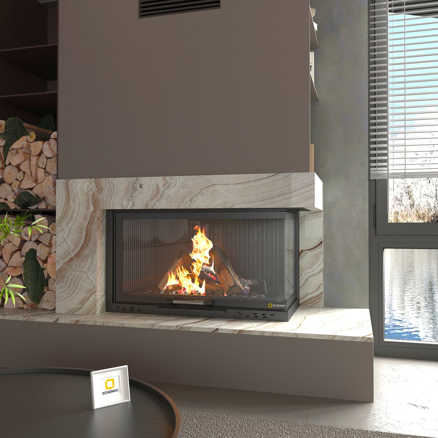 120 cm Right Glass Elevated Fireplace Chamber 