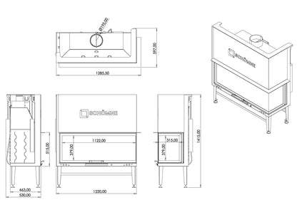 120 cm Right Glass Elevated Fireplace Chamber 