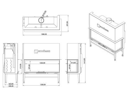 130 cm Right Glass Elevated Fireplace Chamber 