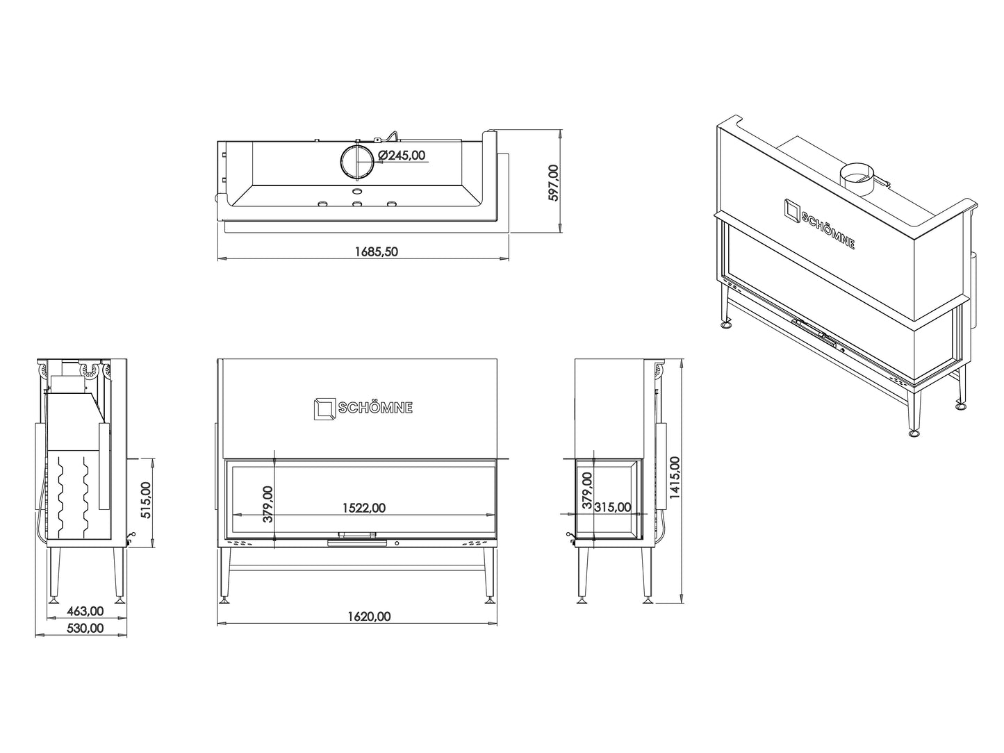 160 cm Right Glass Elevated Fireplace Chamber 