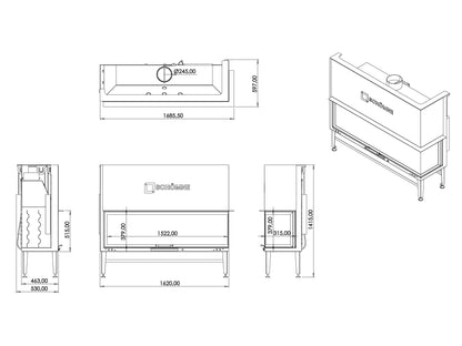 160 cm Right Glass Elevated Fireplace Chamber 