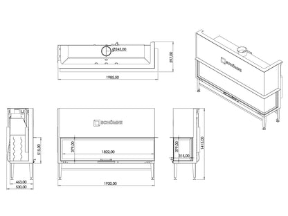 190 cm Right Glass Elevated Fireplace Chamber 