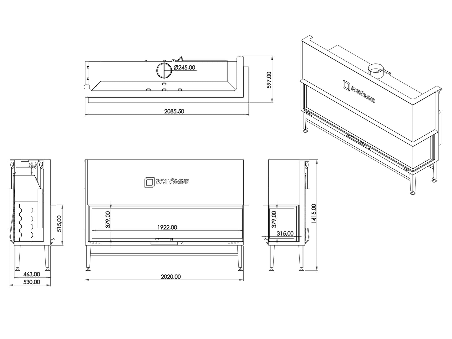 200 cm Right Glass Elevator Fireplace Chamber 