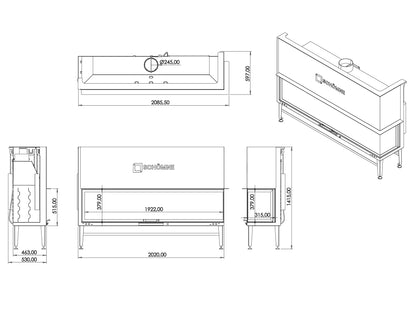 200 cm Right Glass Elevator Fireplace Chamber 