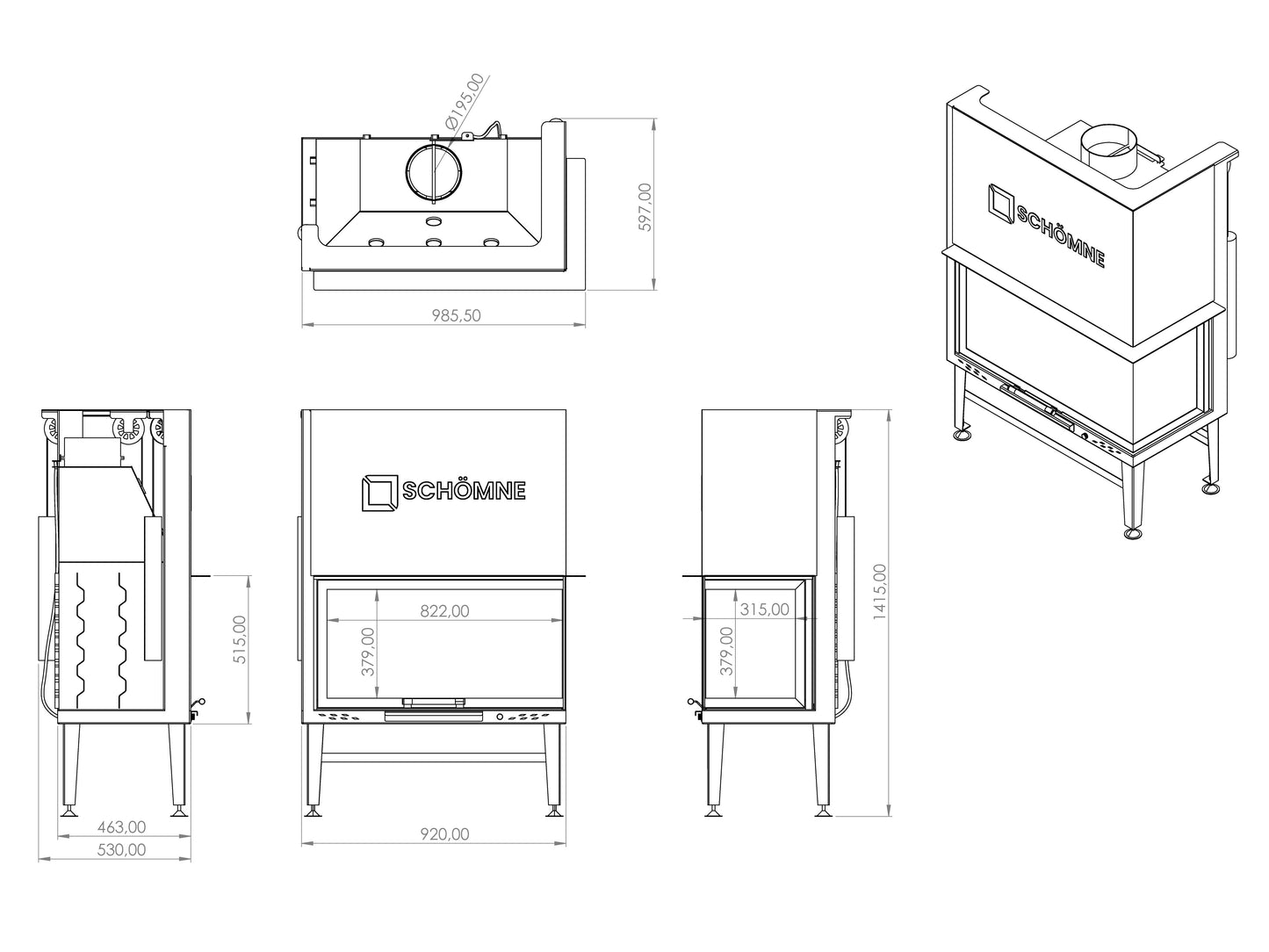 90 cm Right Glass Elevated Fireplace Chamber 