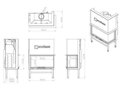 90 cm Right Glass Elevated Fireplace Chamber 