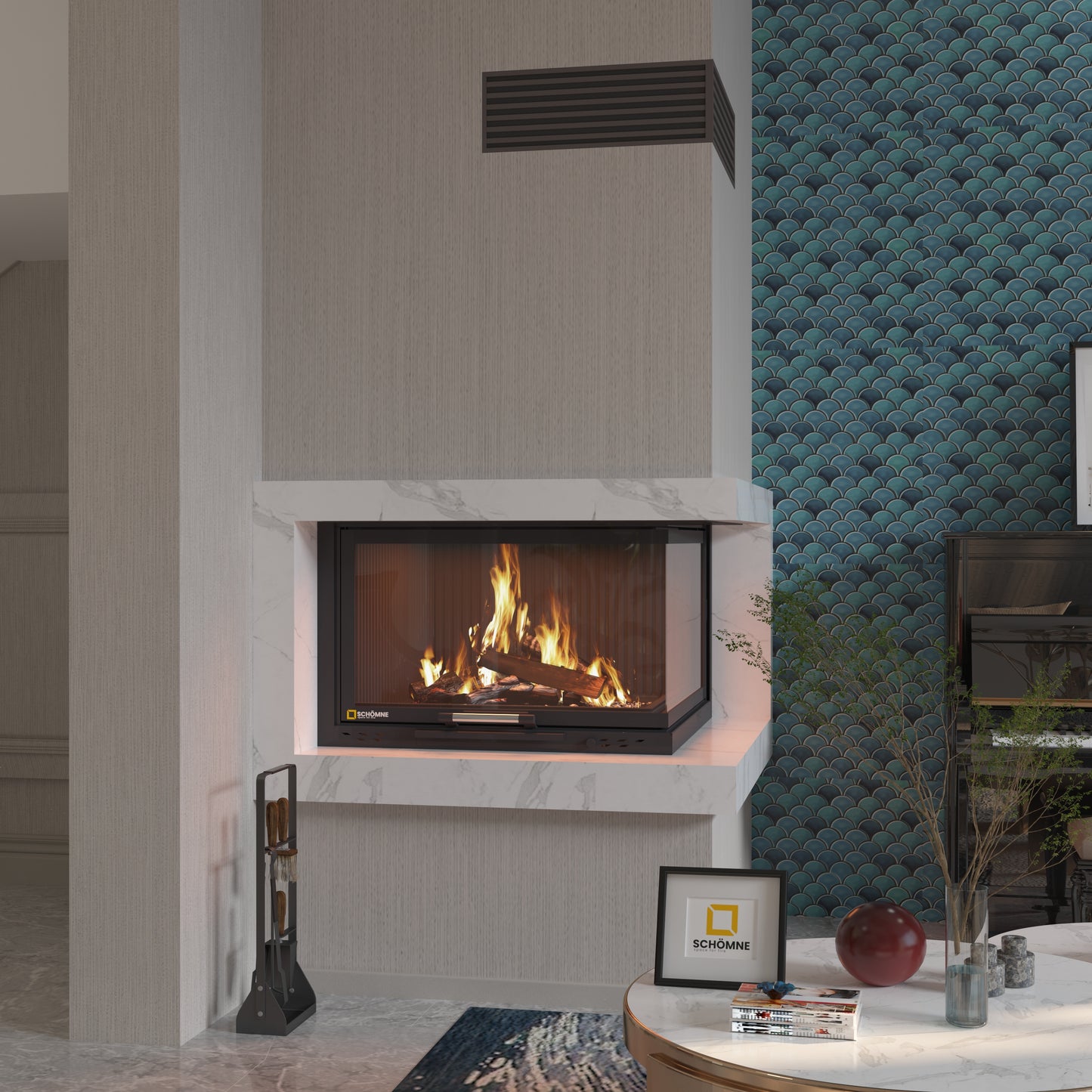 Equilateral Chamber Elevated Fireplace 60X60 