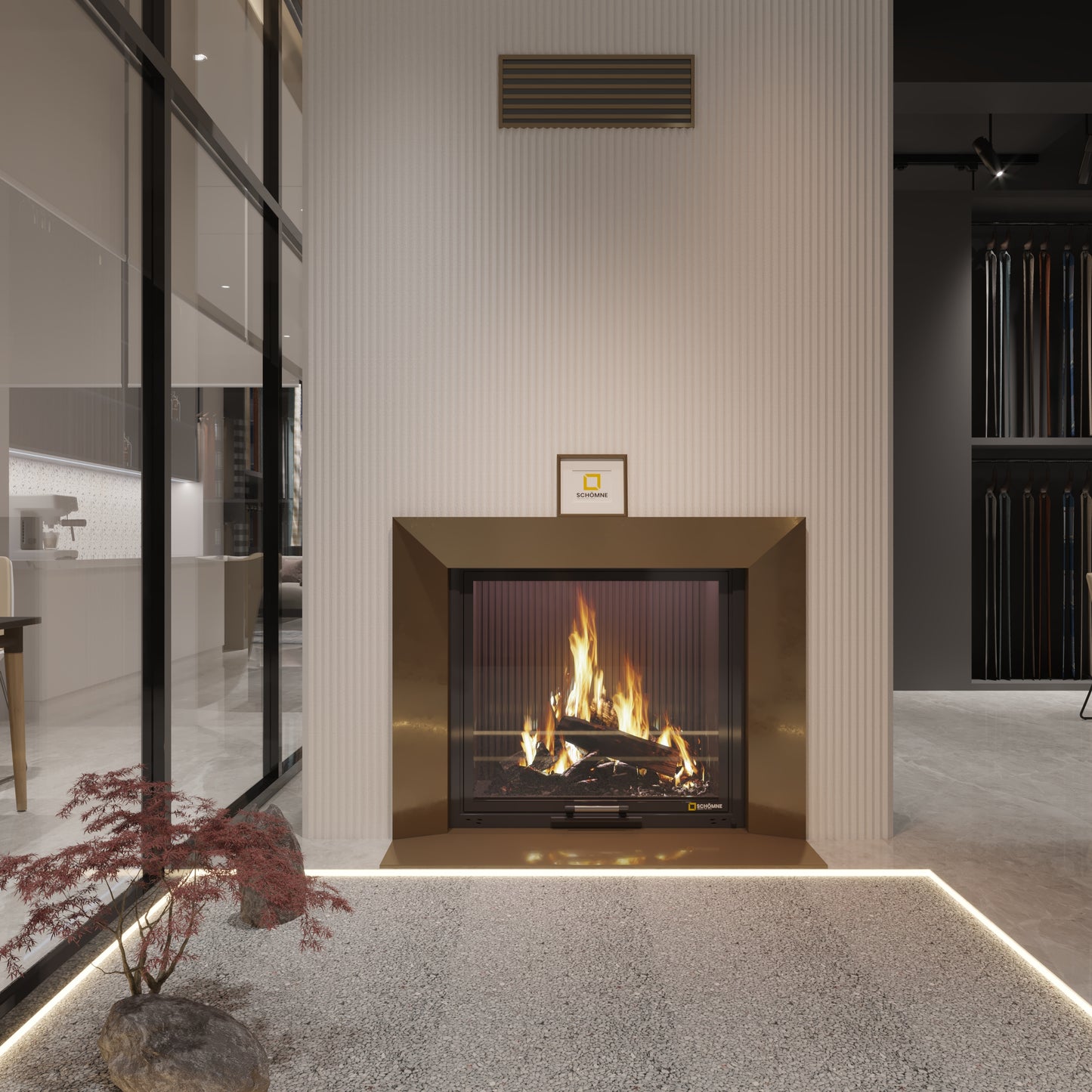 60X80 Cube Chamber Vertical Lift Fireplace 