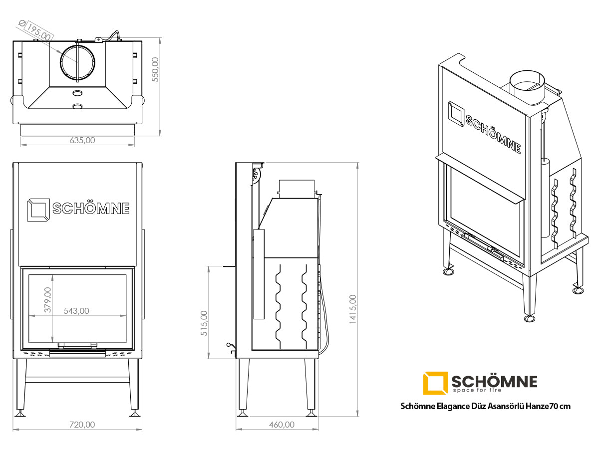 70 cm Flat Open Elevated Fireplace Chamber 