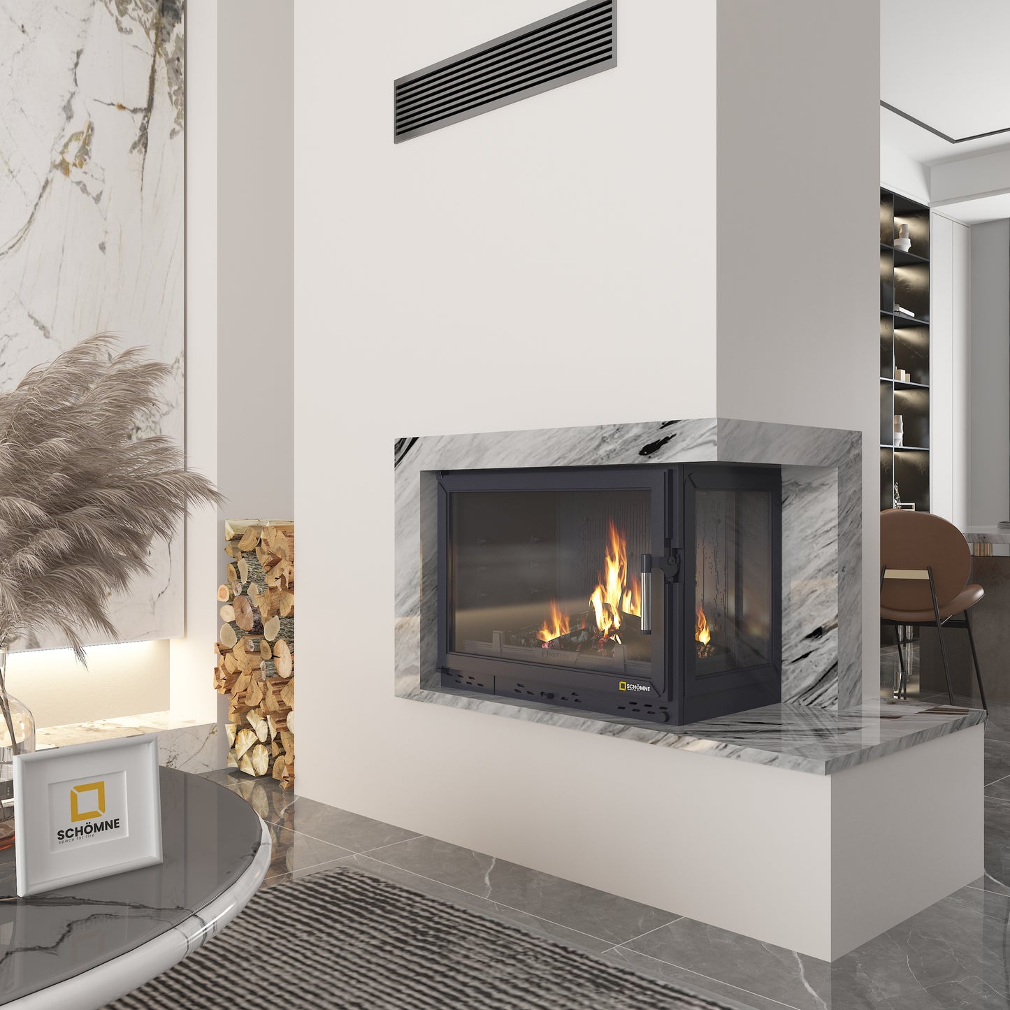 Cast Fireplace Chamber with Flap and Right Glass 80 cm 