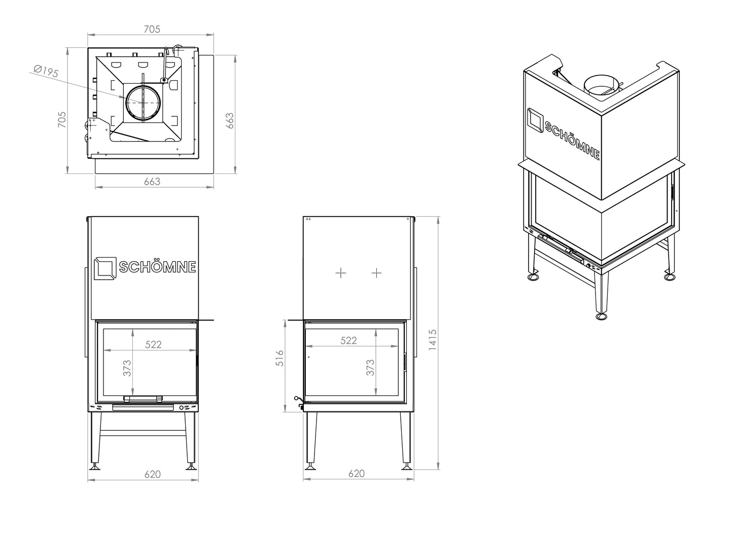 Equilateral Chamber Elevated Fireplace 60X60 