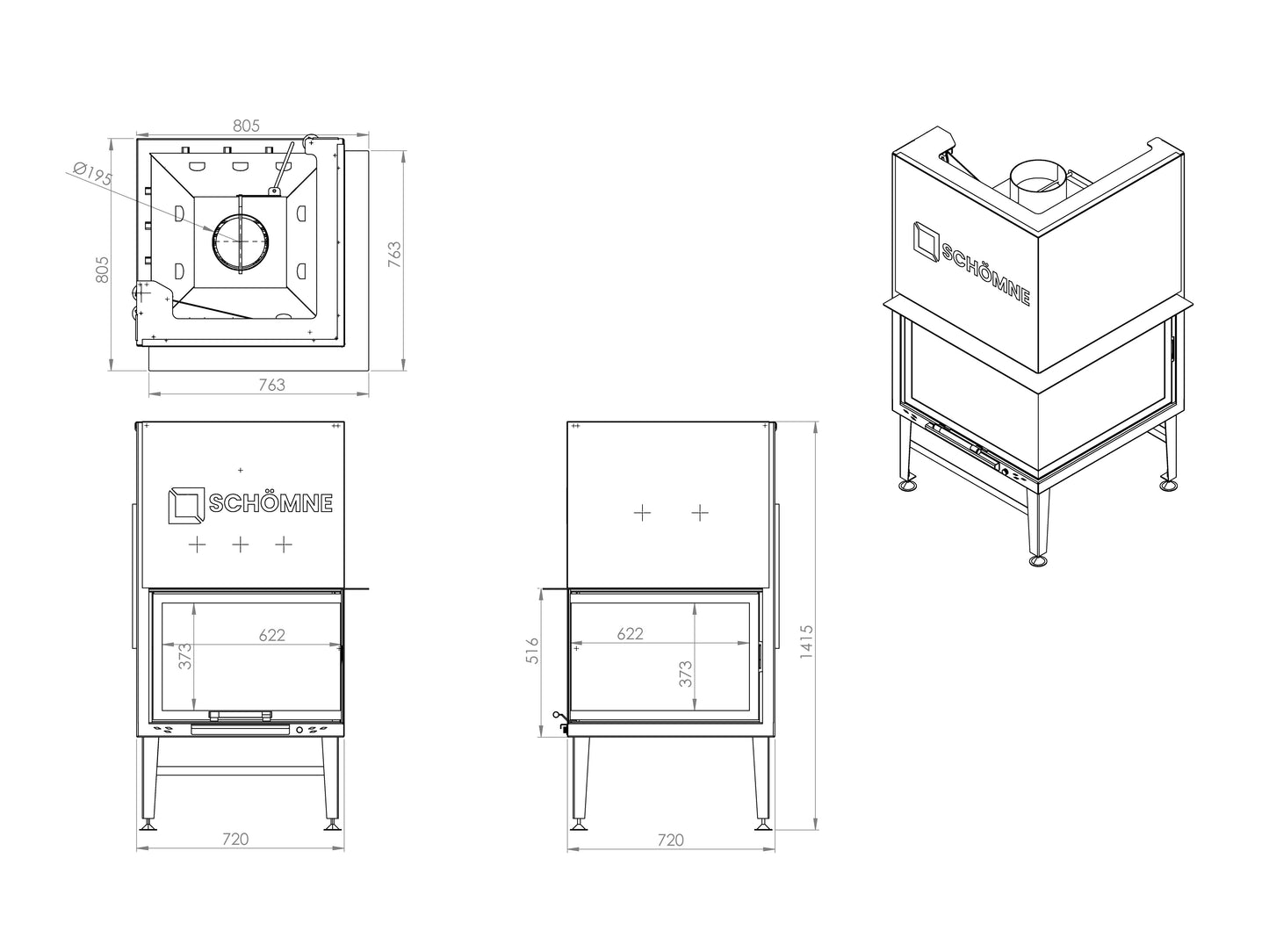 Equilateral Chamber Elevated Fireplace 70X70 