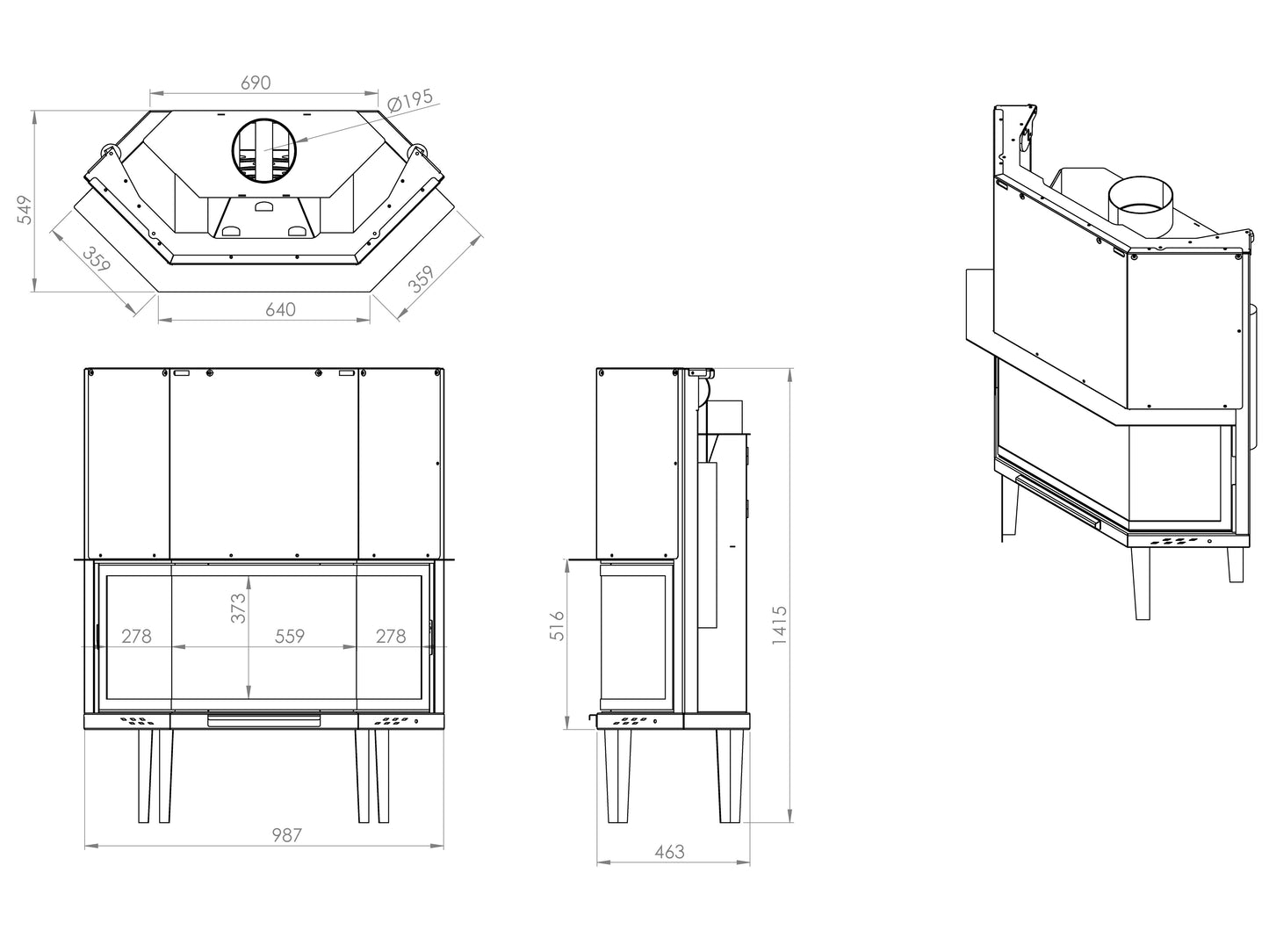 100 cm Prism Elevator Fireplace Chamber 