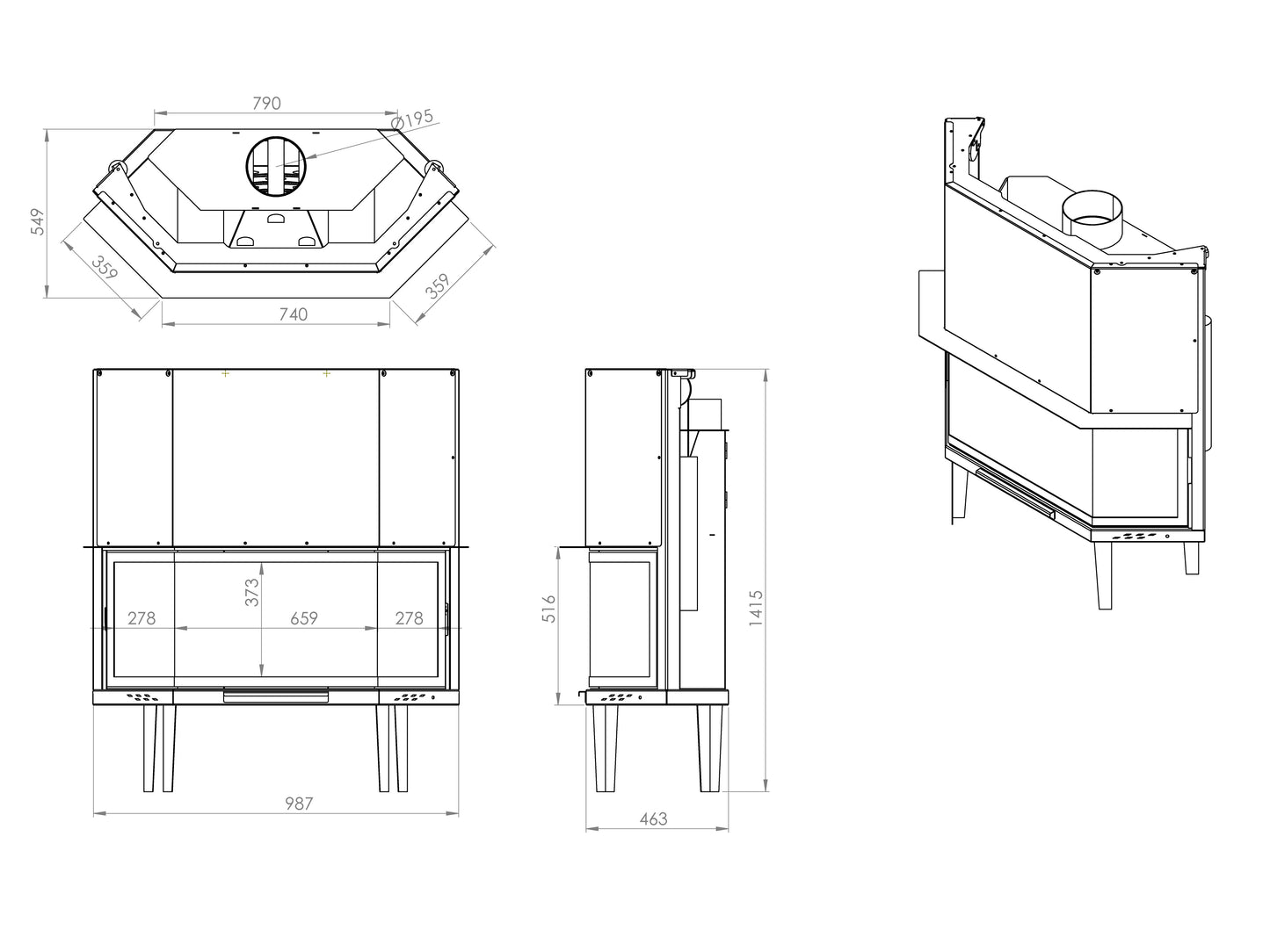 110 cm Prism Elevator Fireplace Chamber 