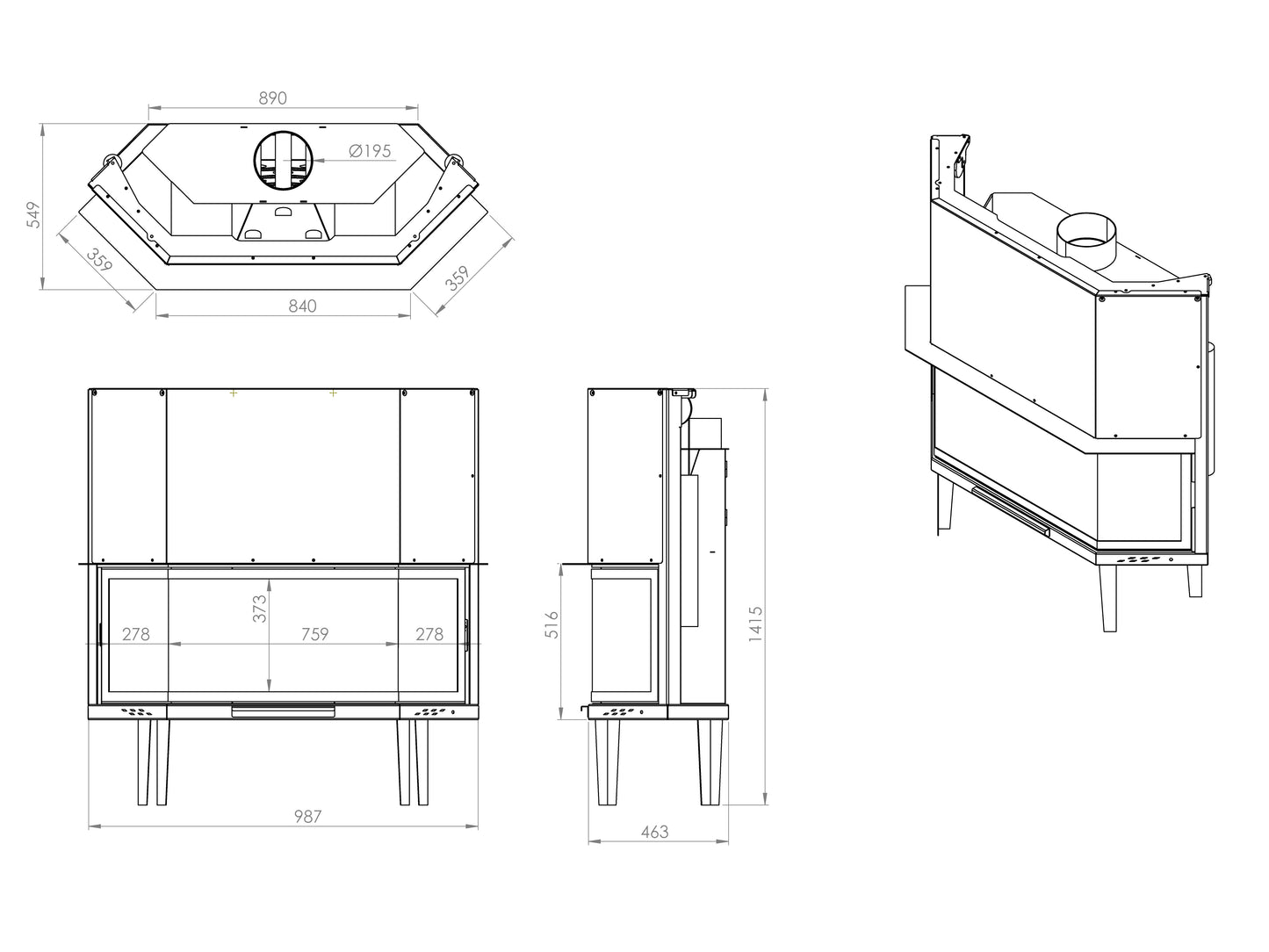 120 cm Prism Elevator Fireplace Chamber 