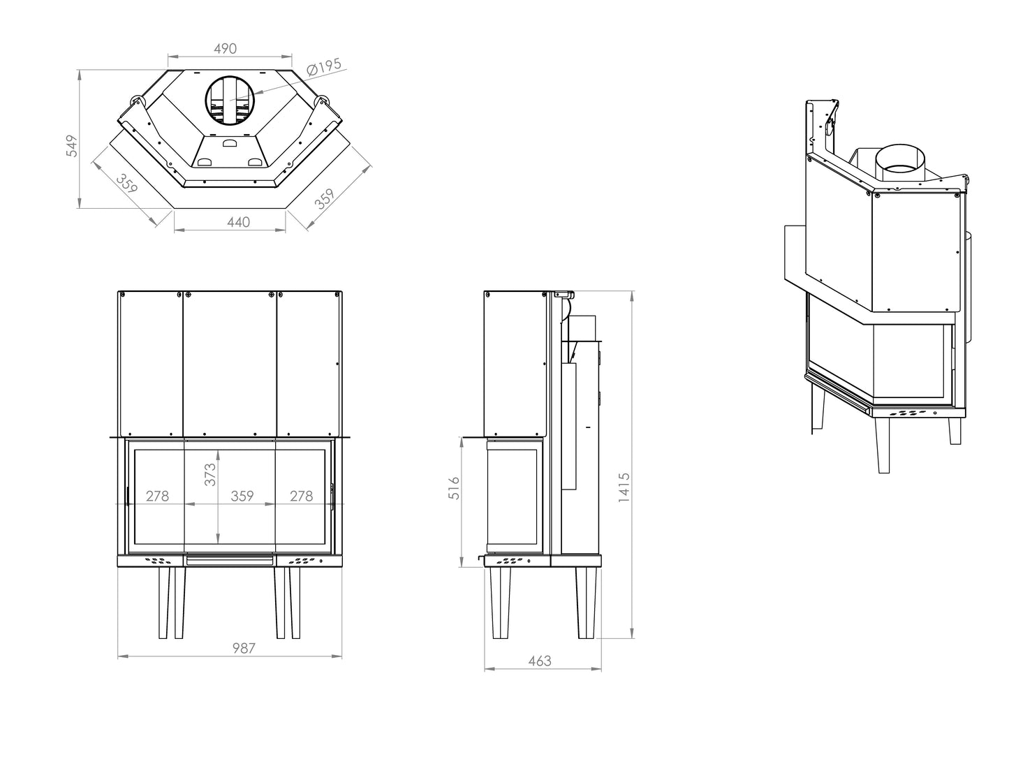 80 cm Prism Elevator Fireplace Chamber 