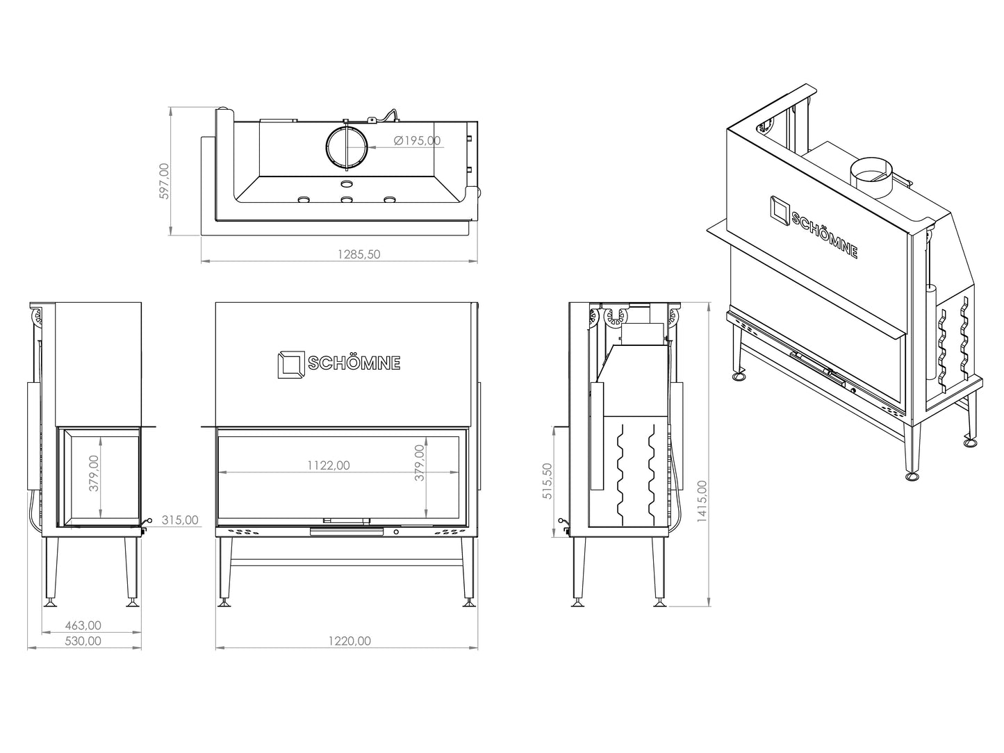 120 cm Left Glass Elevator Fireplace Chamber 