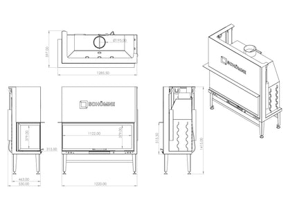 120 cm Left Glass Elevator Fireplace Chamber 