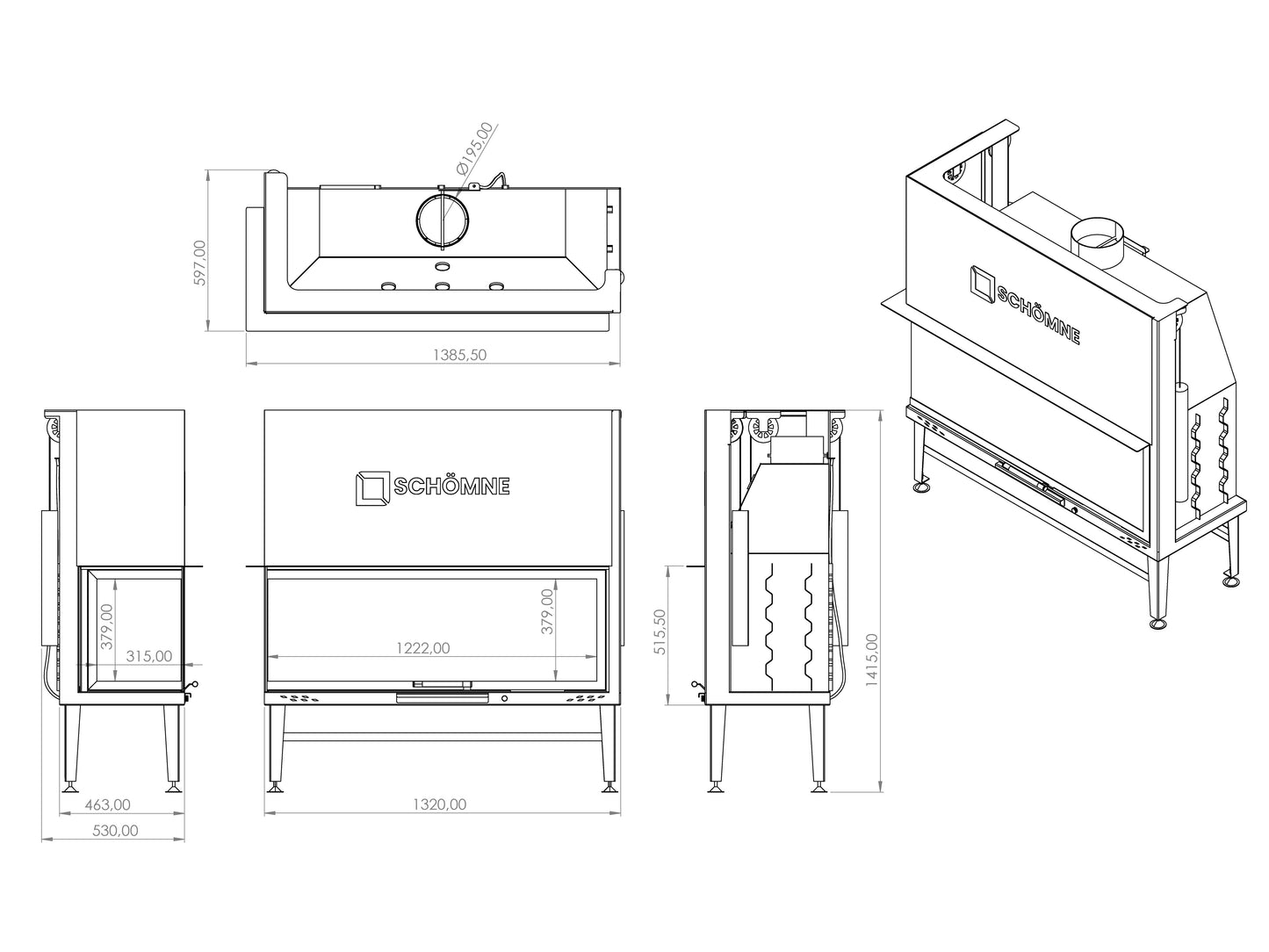 130 cm Left Glass Elevated Fireplace Chamber 