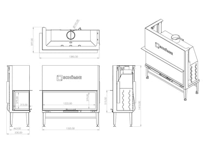 130 cm Left Glass Elevated Fireplace Chamber 