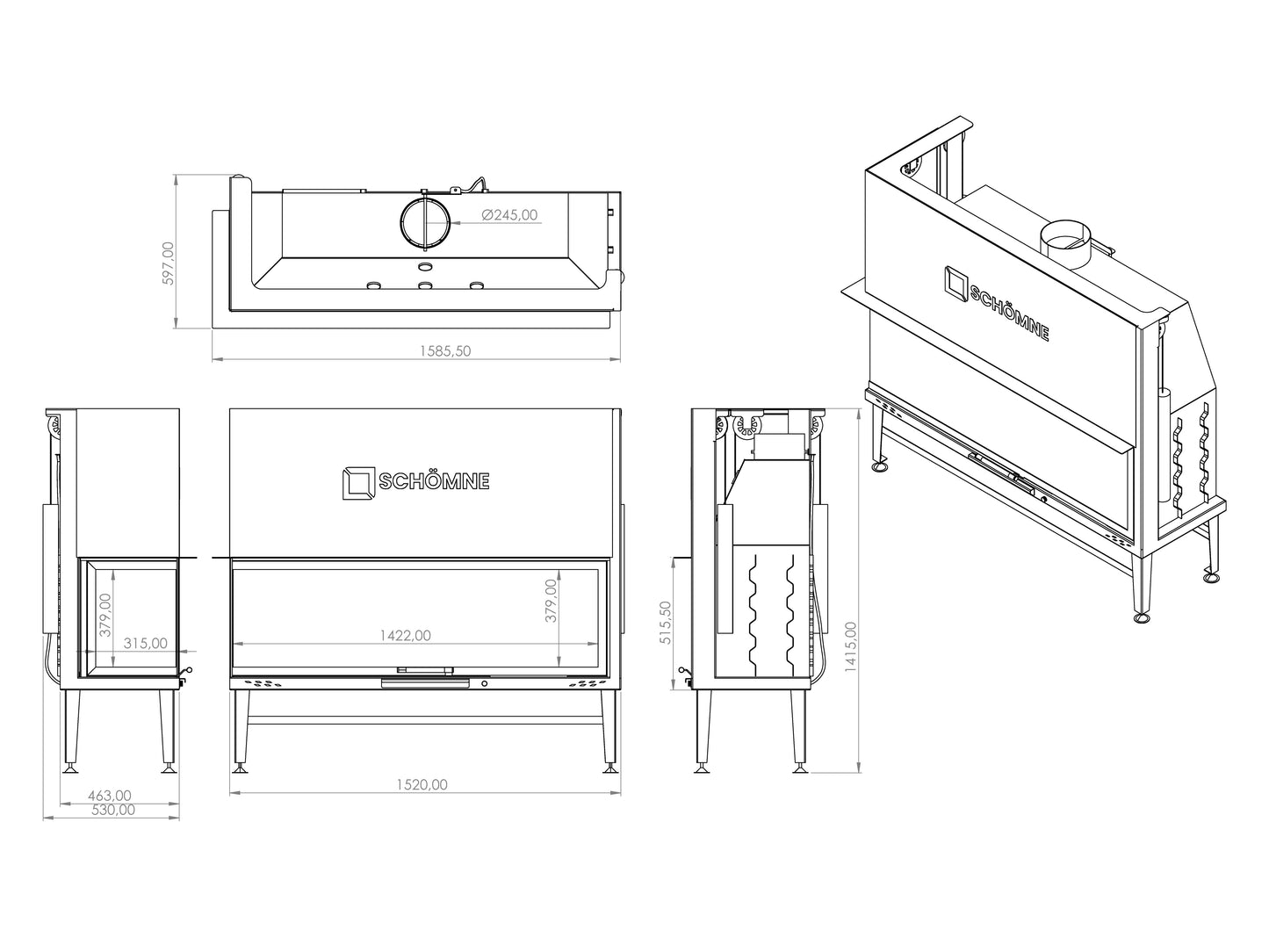 150 cm Left Glass Elevator Fireplace Chamber 