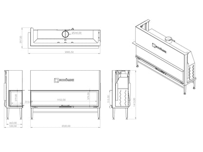 200 cm Left Glass Elevator Fireplace Chamber 