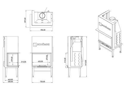 70 cm Left Glass Elevator Fireplace Chamber 