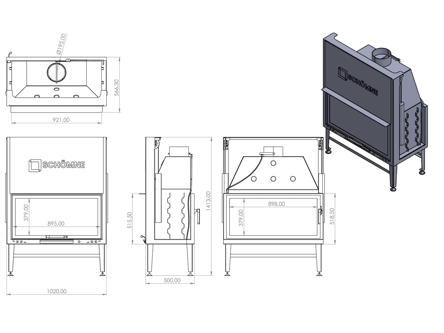 100 cm Tunnel Elevator Fireplace Chamber 