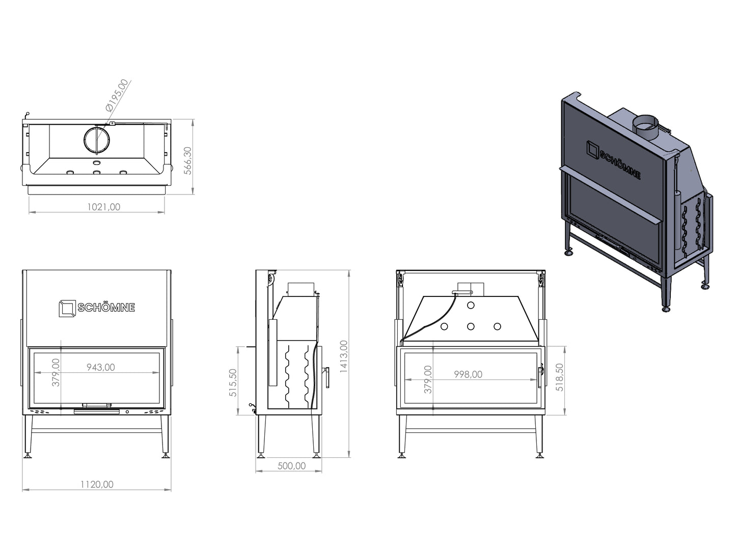 110 cm Tunnel Elevator Fireplace Chamber 