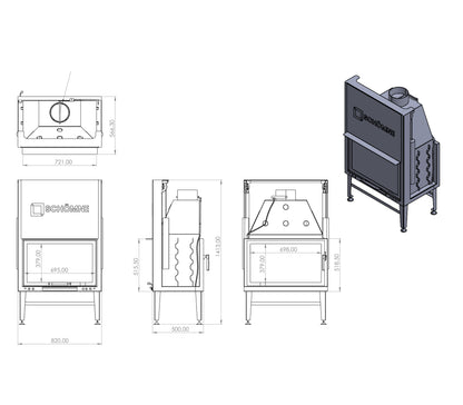 80 cm Tunnel Elevator Fireplace Chamber 