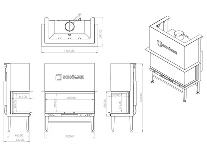 100 cm Fireplace Chamber with Three Sides Glass and Elevator 