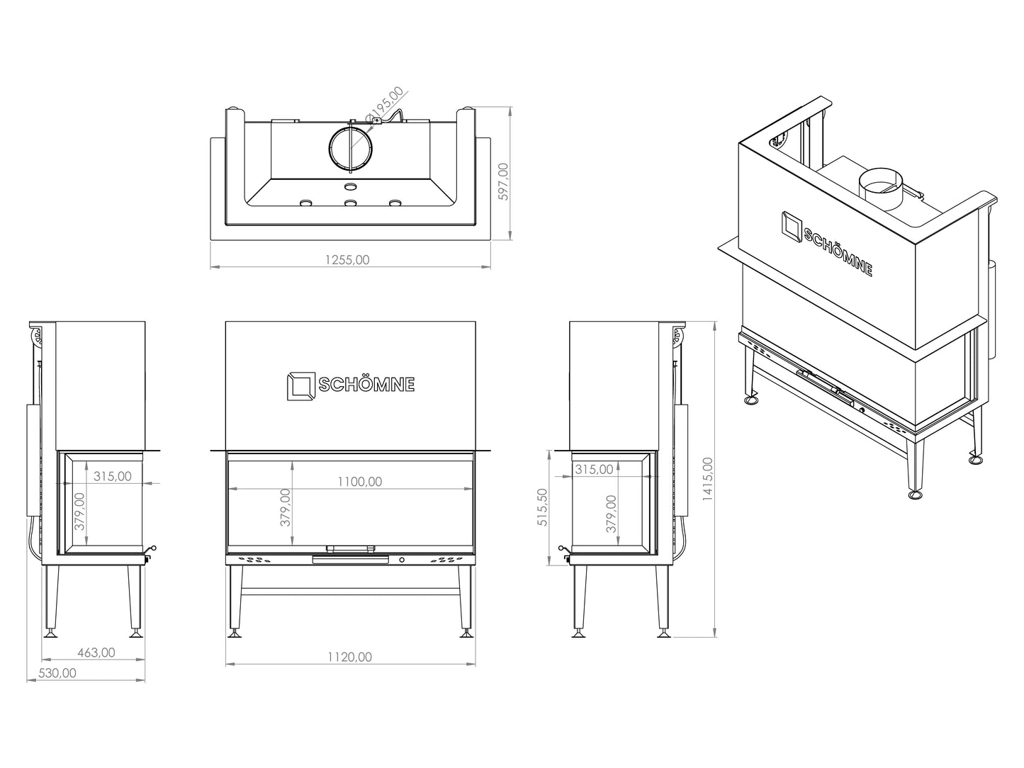 110 cm Fireplace Chamber with Three Sides Glass and Elevator 