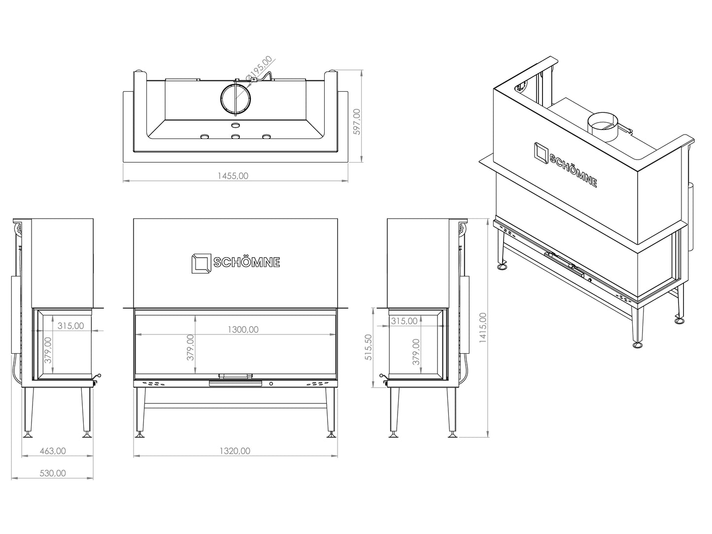 130 cm Fireplace Chamber with Three Sides Glass and Elevator 