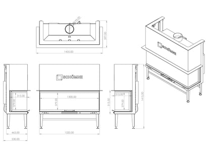 130 cm Fireplace Chamber with Three Sides Glass and Elevator 