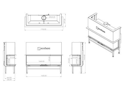 160 cm Fireplace Chamber with Three Sides Glass and Elevator 