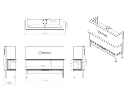 170 cm Fireplace Chamber with Three Sides Glass and Elevator 