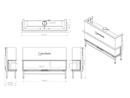 200 cm Fireplace Chamber with Three Sides Glass and Elevator 