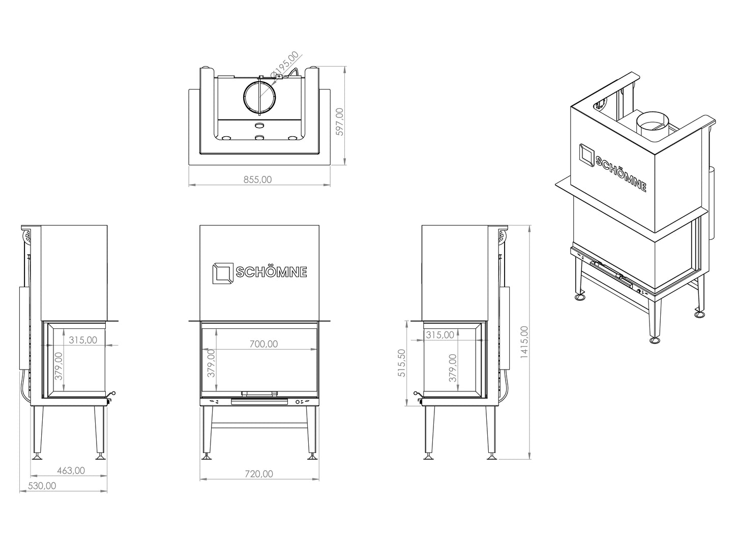 70 cm Fireplace Chamber with Three Sides Glass and Elevator 