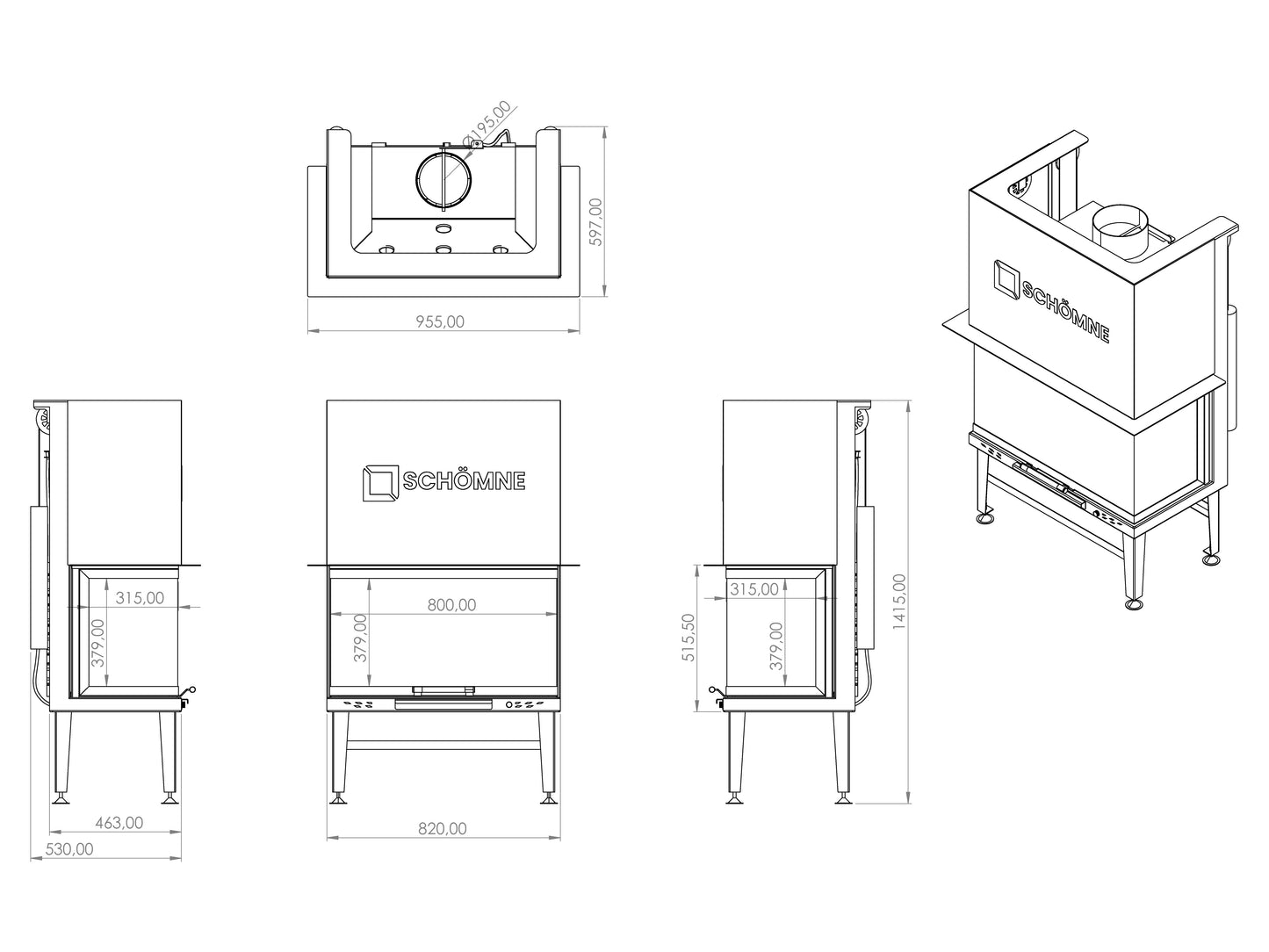 80 cm Fireplace Chamber with Three Sides Glass and Elevator 