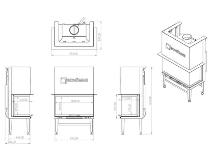 80 cm Fireplace Chamber with Three Sides Glass and Elevator 