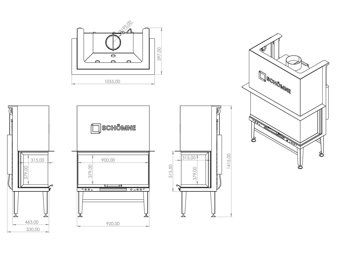 90 cm Fireplace Chamber with Three Sides Glass and Elevator 