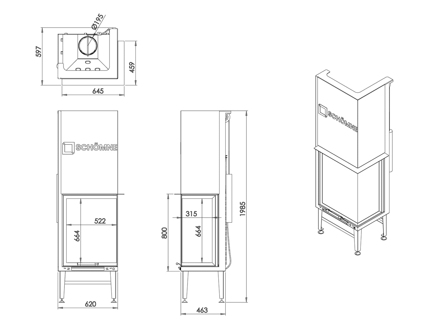 60X50X80 Cube Chamber Vertical Fireplace with Glass on Both Sides and Elevator 