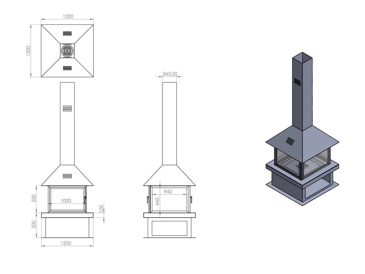 Square Model Medium Fireplace 100X100 