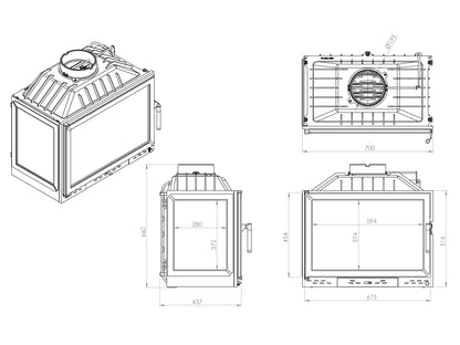 Cast Fireplace Chamber with Flap and Left Glass 70 cm 