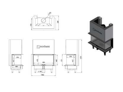 Premium Triple Open Lift Fireplace Inner