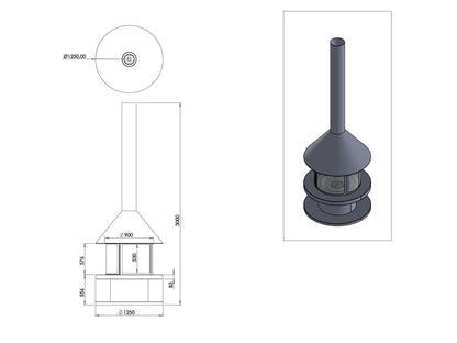 Round Glass Model Medium Fireplace 90X90 