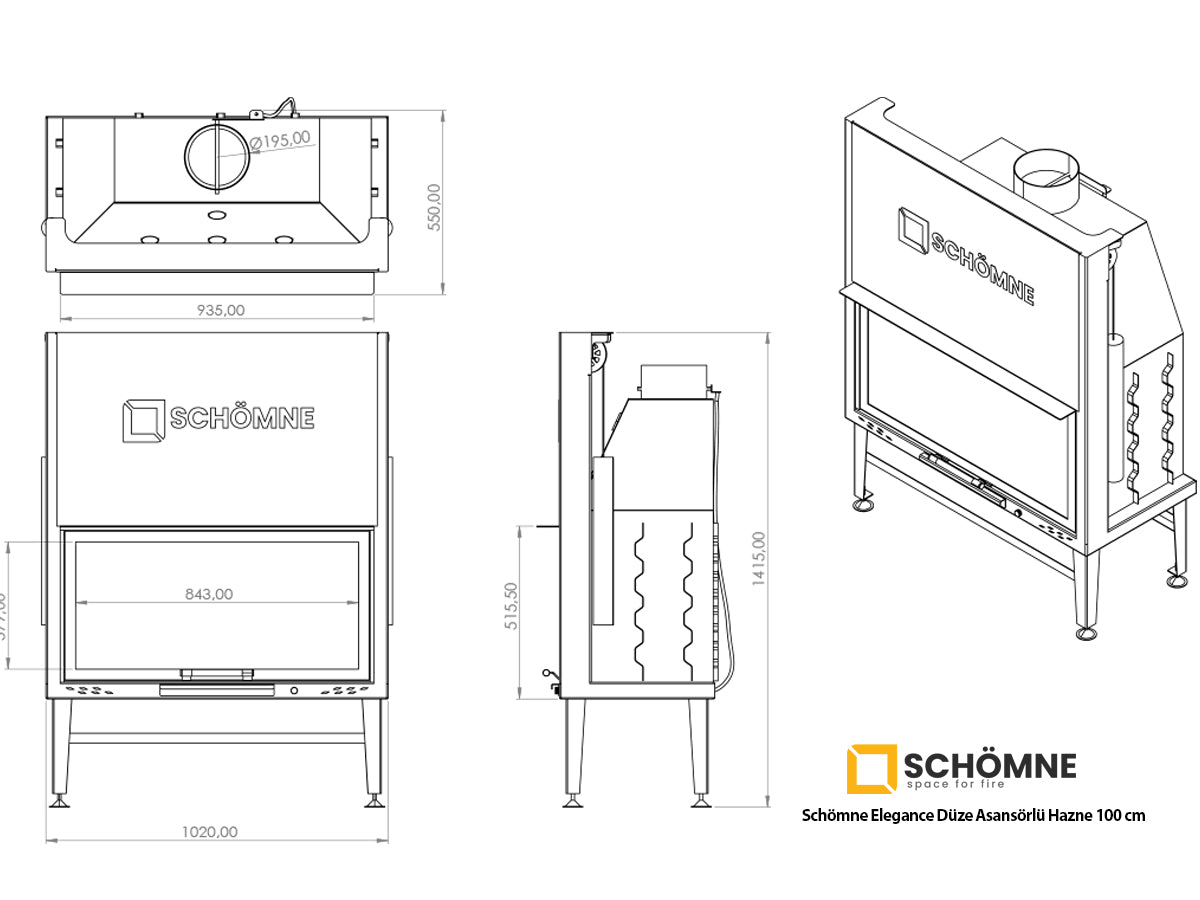 100 cm Flat Open Elevated Fireplace Chamber 