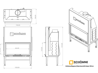 100 cm Flat Open Elevated Fireplace Chamber 