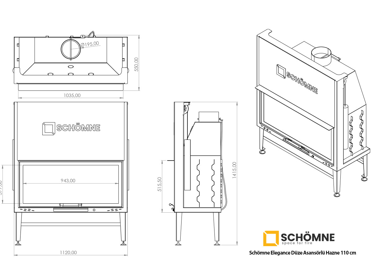 110 cm Flat Open Elevated Fireplace Chamber 