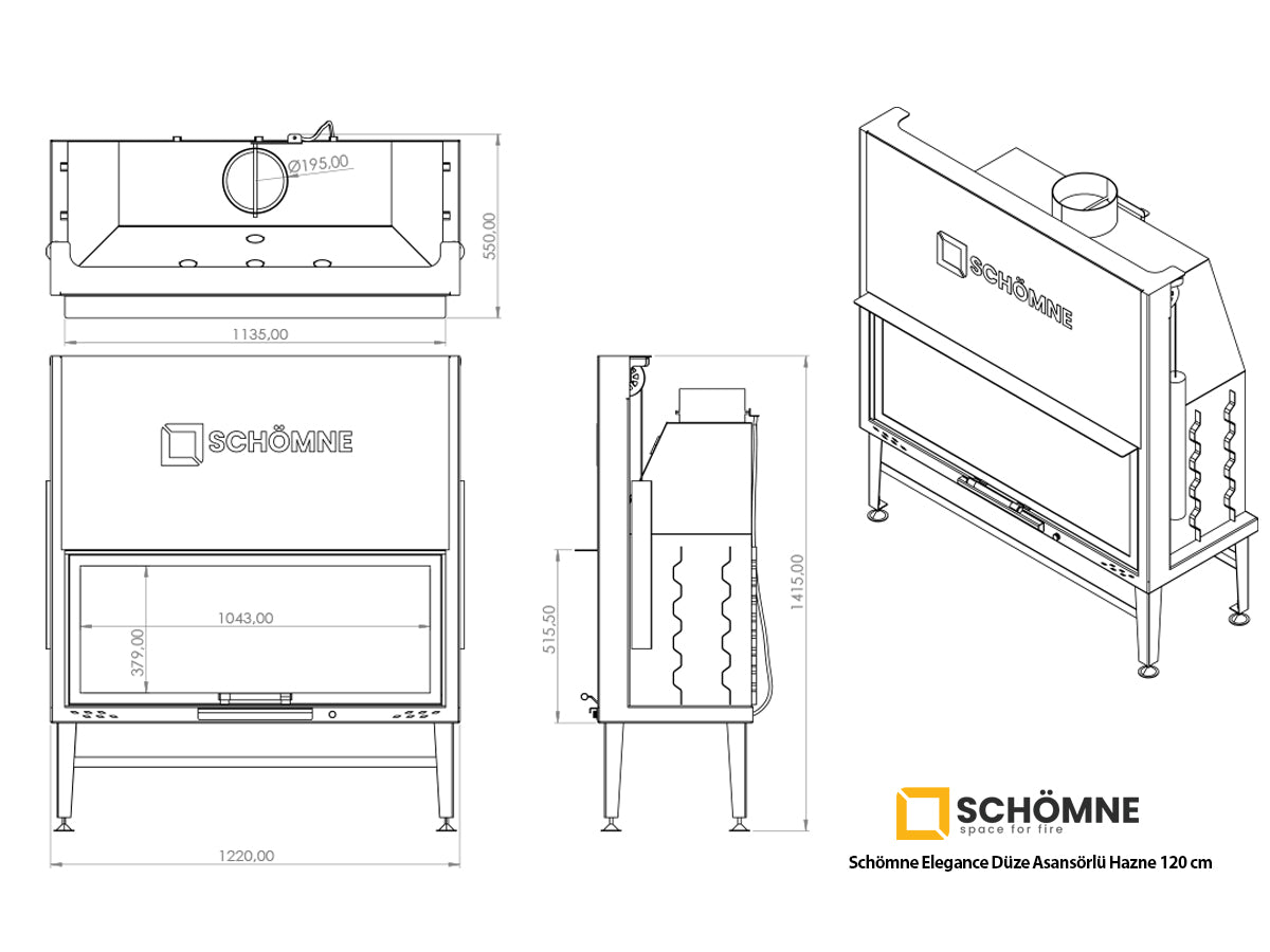 120 cm Flat Open Elevated Fireplace Chamber 